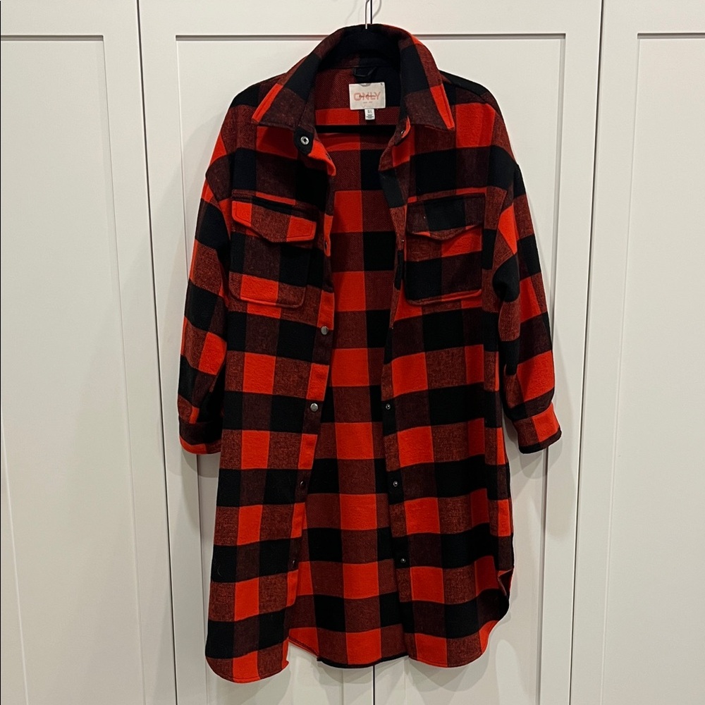 Only Red and Black Checkered Utility Jacket